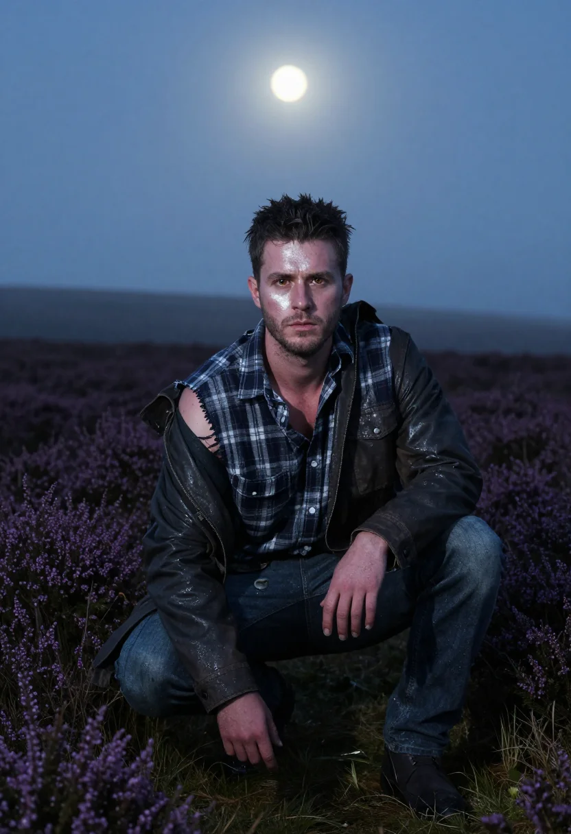 AI werewolf moor sample — portrait of a man, chest-up portrait of a pale-skinned Yorks