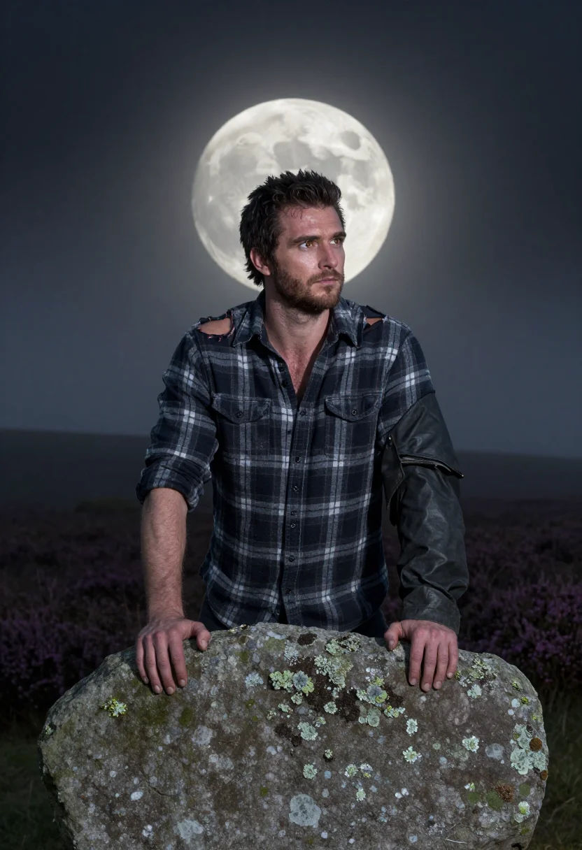 AI werewolf moor sample — portrait of a man, chest-up portrait of a pale-skinned Yorks