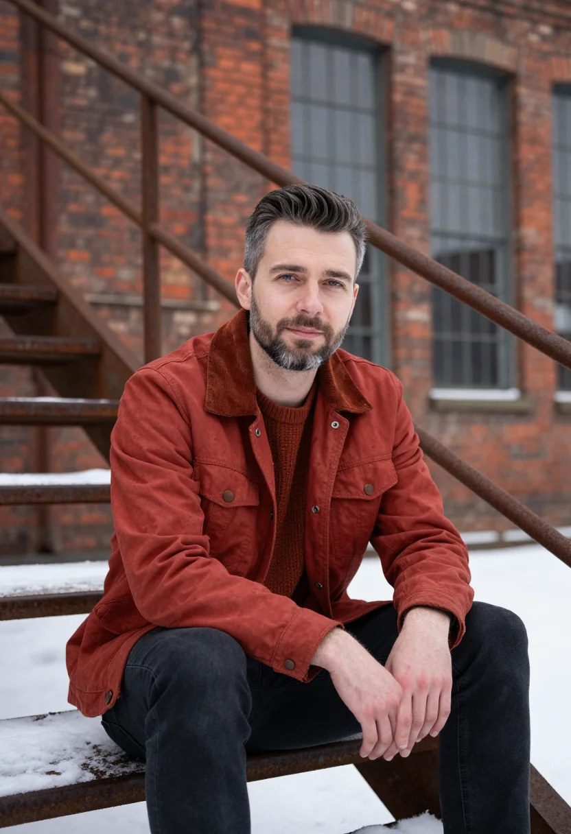 AI werksviertel automotive software rust sample — portrait of a man, a German man in his late thirties with fa