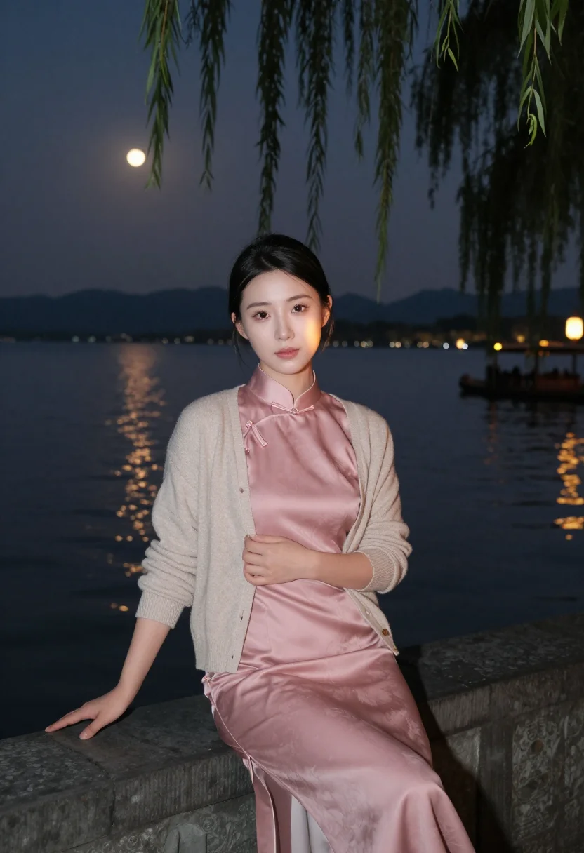 AI west lake sample — portrait of a woman, three-quarter-length portrait of a Chin