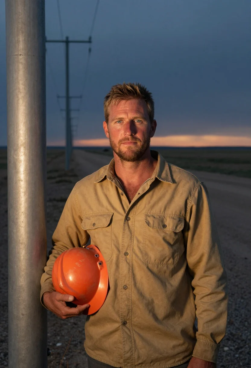 AI west texas lineman dusk sample — portrait of a man, half-length portrait of an American man i