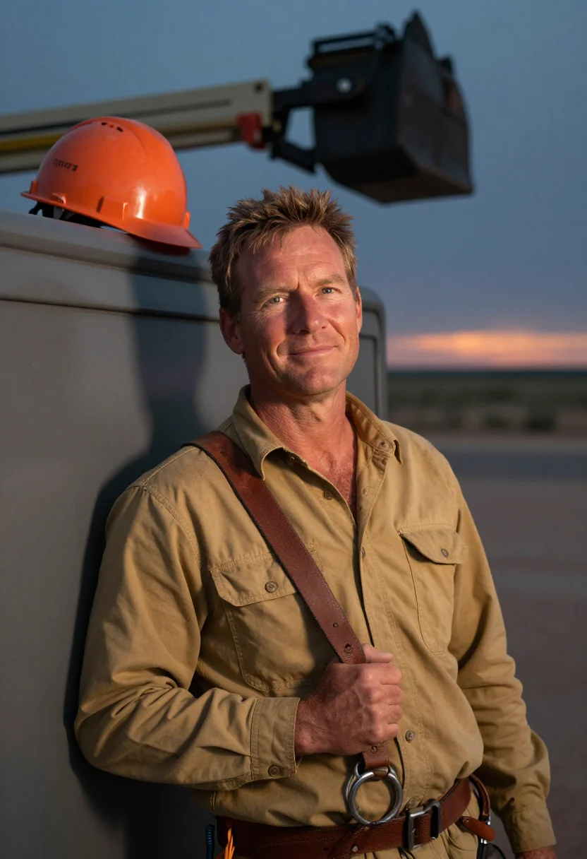 AI west texas lineman dusk sample — portrait of a man, chest-up portrait of a German-Texan man i