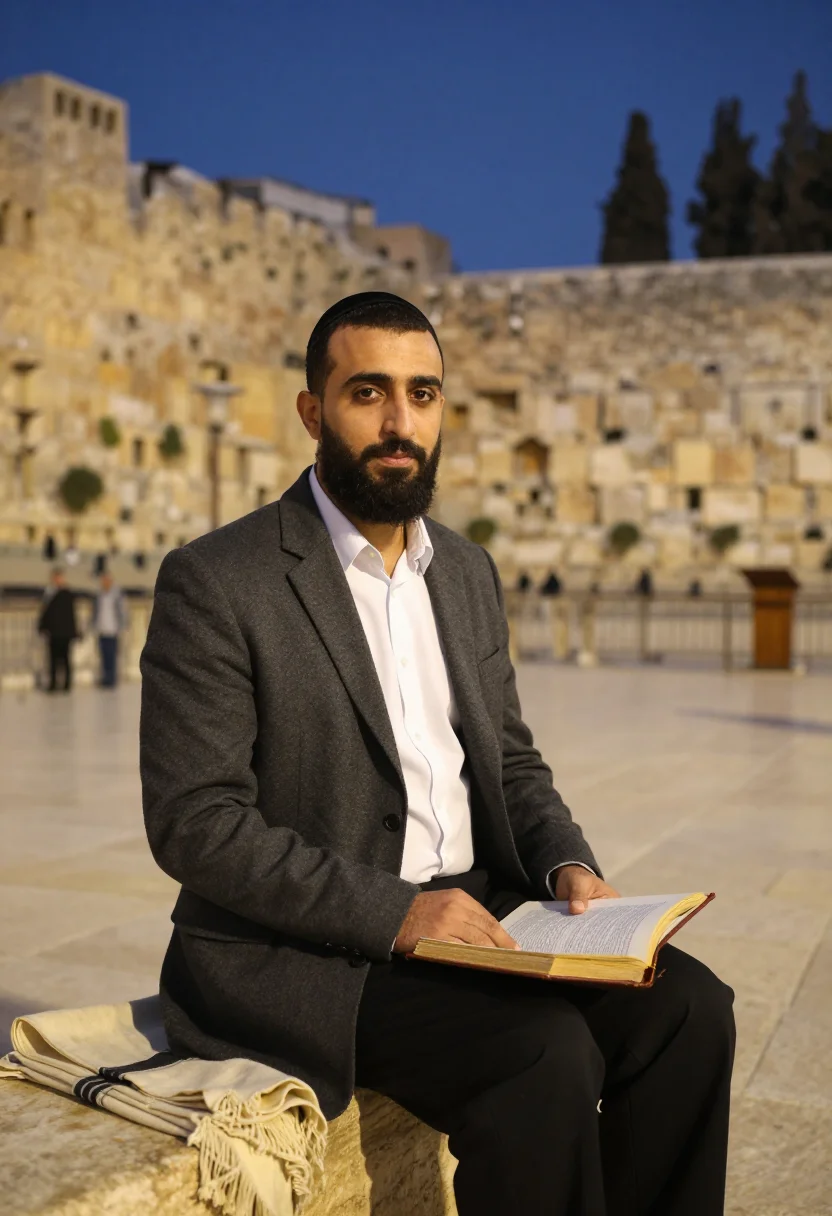 AI western wall sample — portrait of a man, half-length seated portrait of a Middle-E