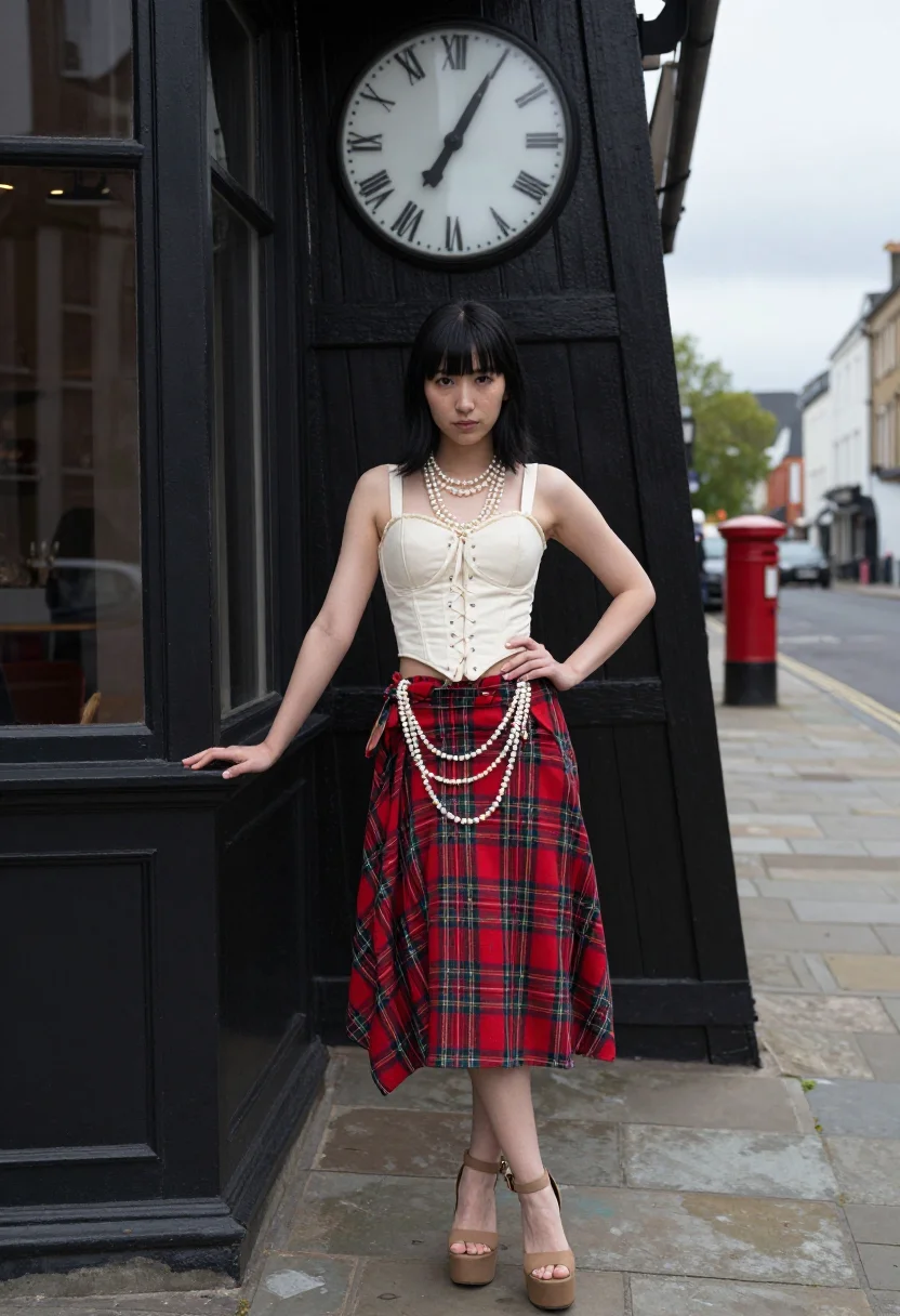 AI westwood tartan sample — portrait of a woman, three-quarter-length portrait of a Japa