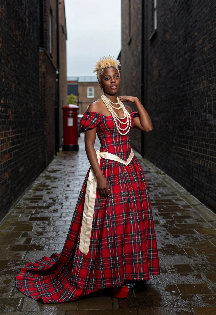 AI westwood tartan sample — portrait of a woman, three-quarter-length portrait of a Blac