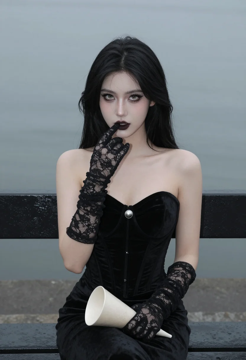 AI whitby goth sample — portrait of a woman, chest-up portrait of a woman in her twe