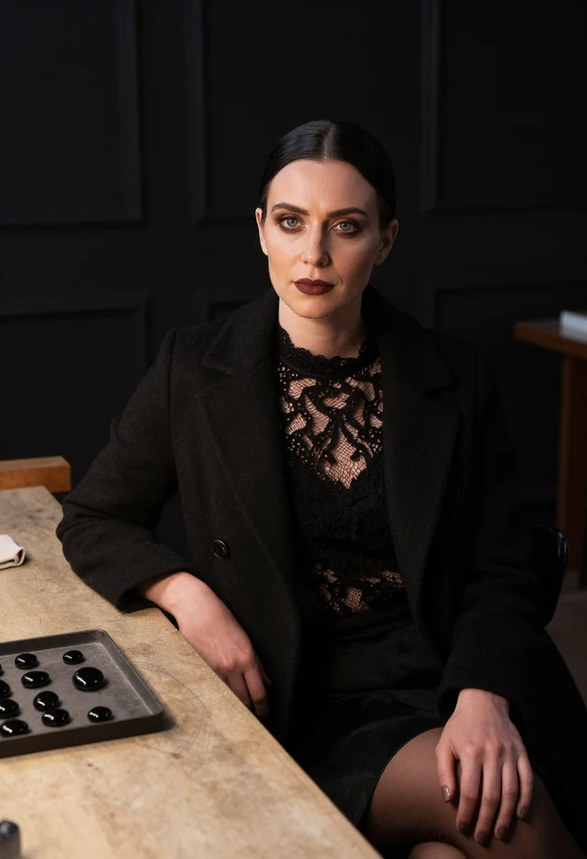 AI whitby goth sample — portrait of a woman, three-quarter-length portrait of a woma