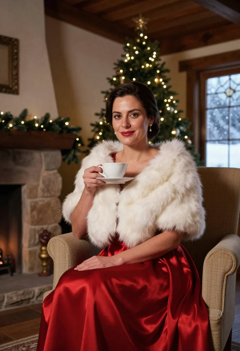AI white christmas 1954 sample — portrait of a woman, three-quarter-length seated portrait of