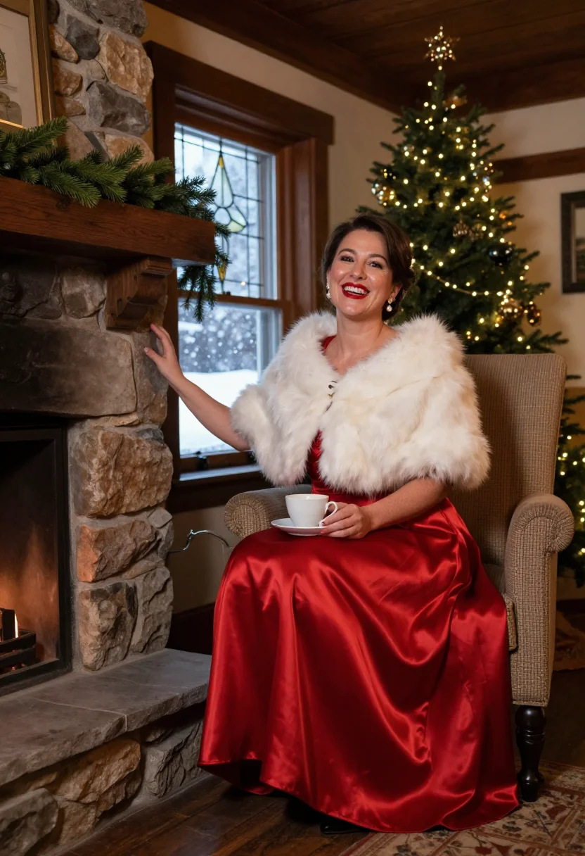AI white christmas 1954 sample — portrait of a woman, full-length seated portrait of a woman