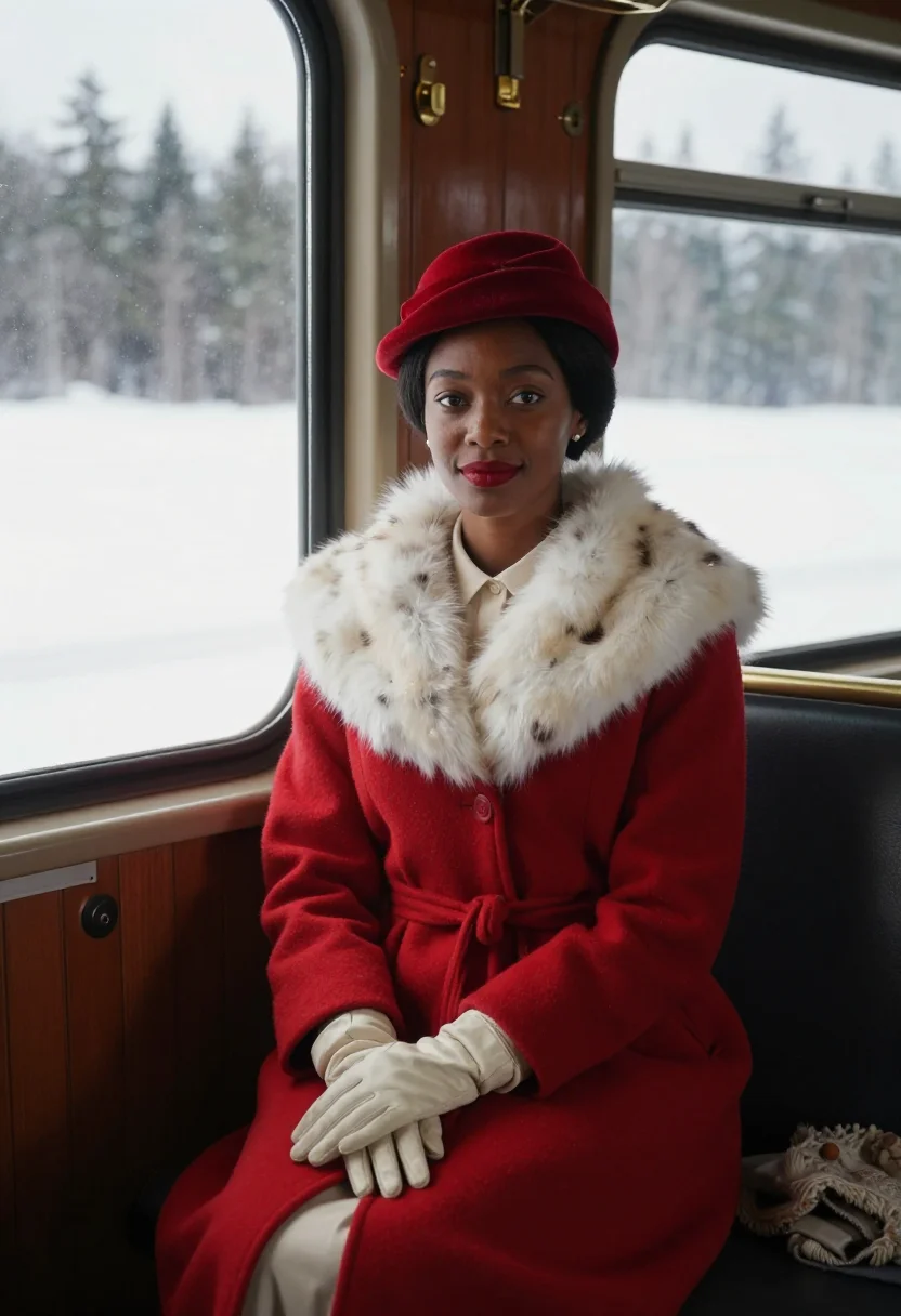 AI white christmas 1954 sample — portrait of a woman, close half-length seated portrait of a