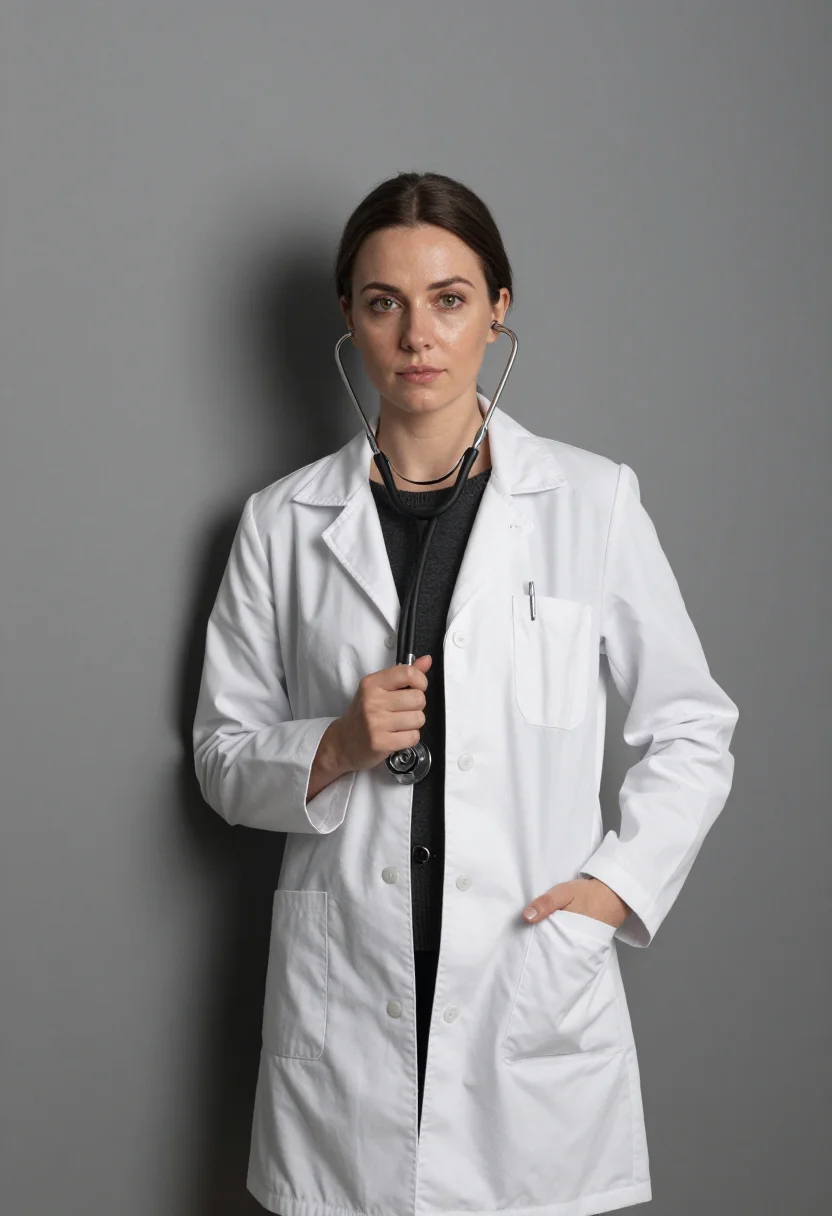 AI white coat ceremony sample — portrait of a woman, three-quarter-length portrait of a West