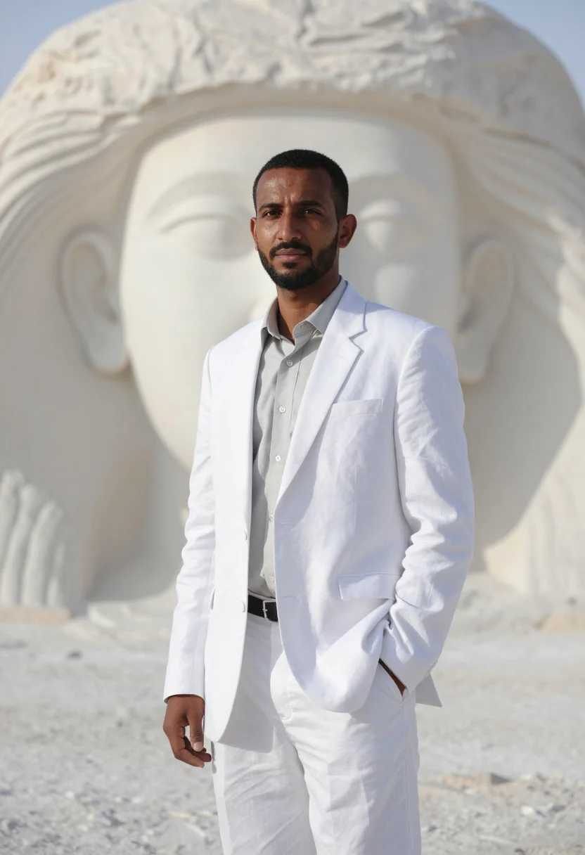 AI white desert geologist chalk white sample — portrait of a man, an Egyptian Bedouin geologist in his late