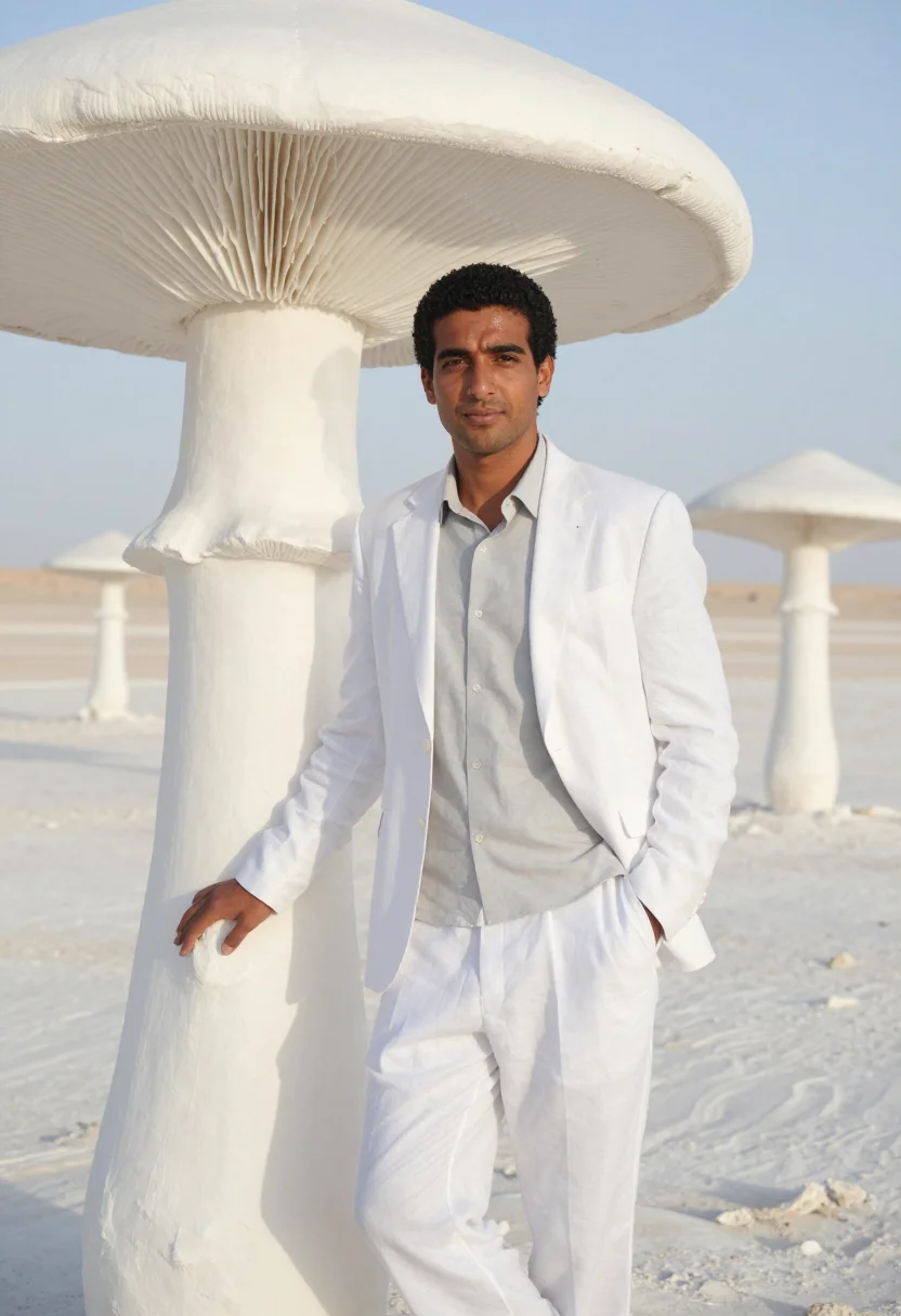 AI white desert geologist chalk white sample — portrait of a man, an Egyptian geologist in his early thirti