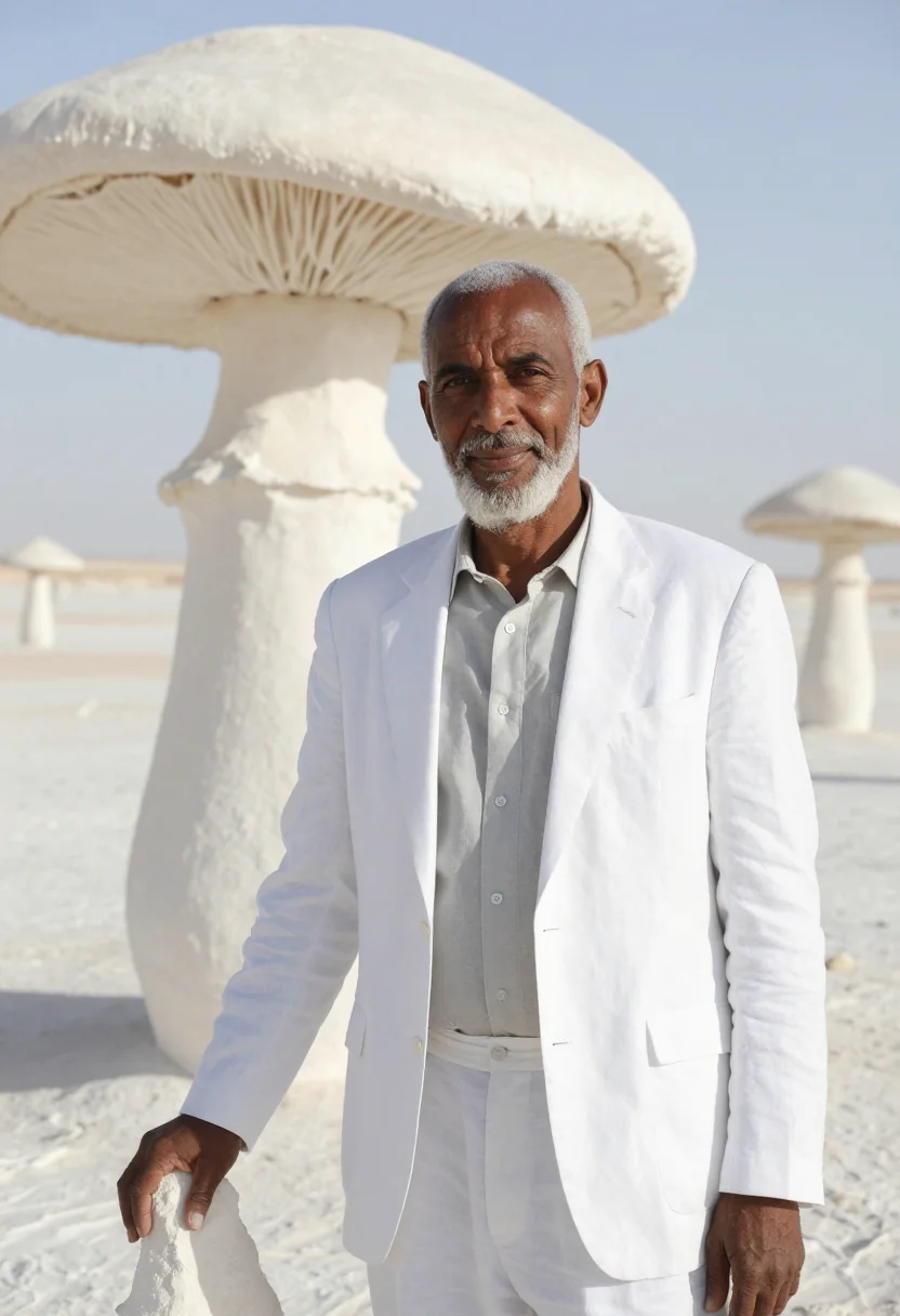 AI white desert geologist chalk white sample — portrait of a man, a Nubian Egyptian geologist in his mid-fi