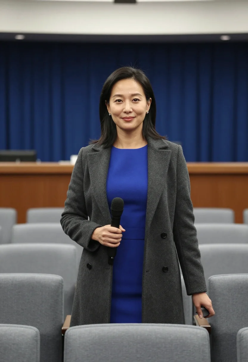 AI white house correspondent north lawn sample — portrait of a woman, framed half-length, cropped at the hips