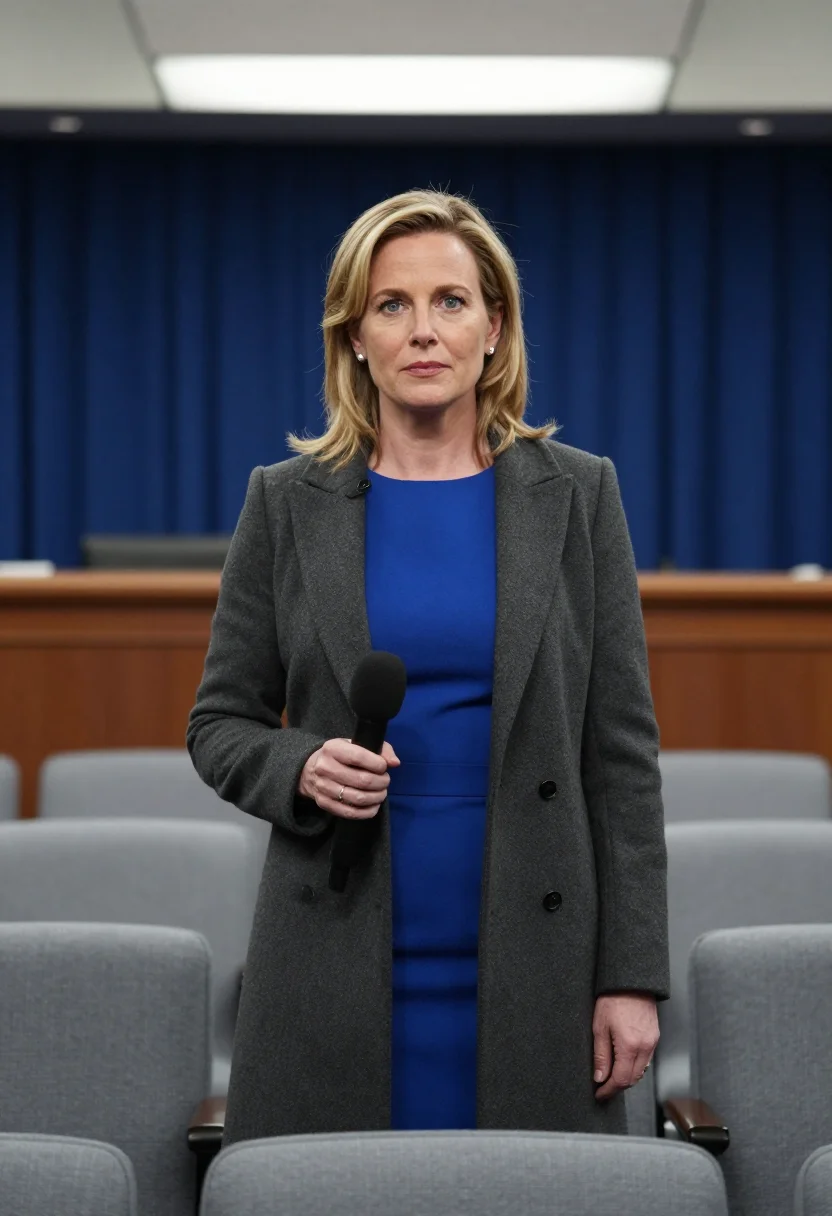 AI white house correspondent north lawn sample — portrait of a woman, framed chest-up, cropped at the ribs, t