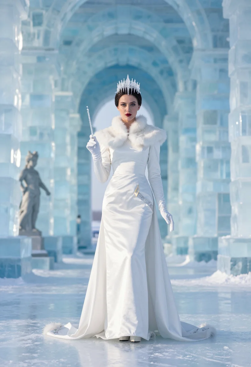 AI white witch jadis sample — portrait of a woman, full-length low-angle symmetric portrai