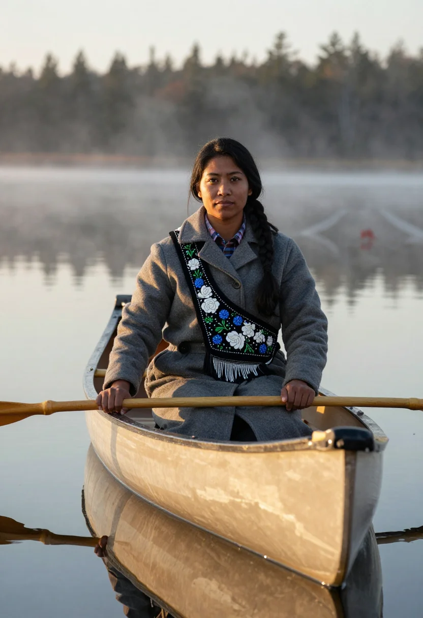 AI wild rice moon sample — portrait of a harvester, half-length portrait of an Anishina