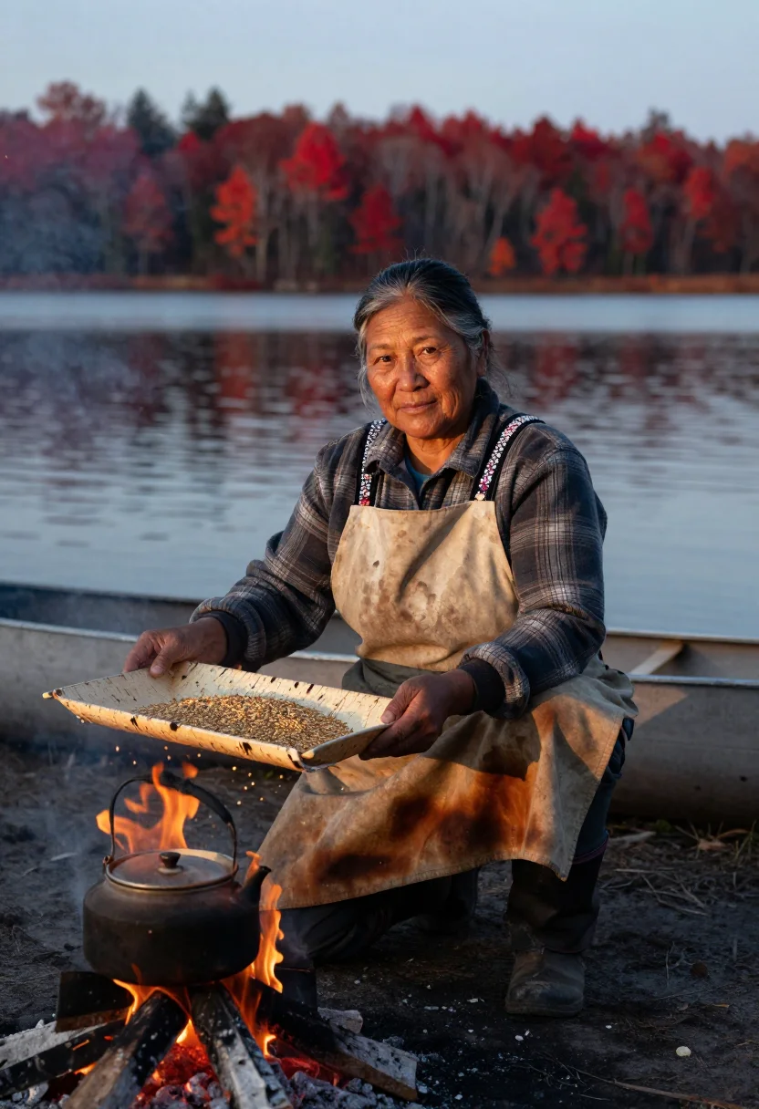 AI wild rice moon sample — portrait of a harvester, three-quarter-length portrait of an
