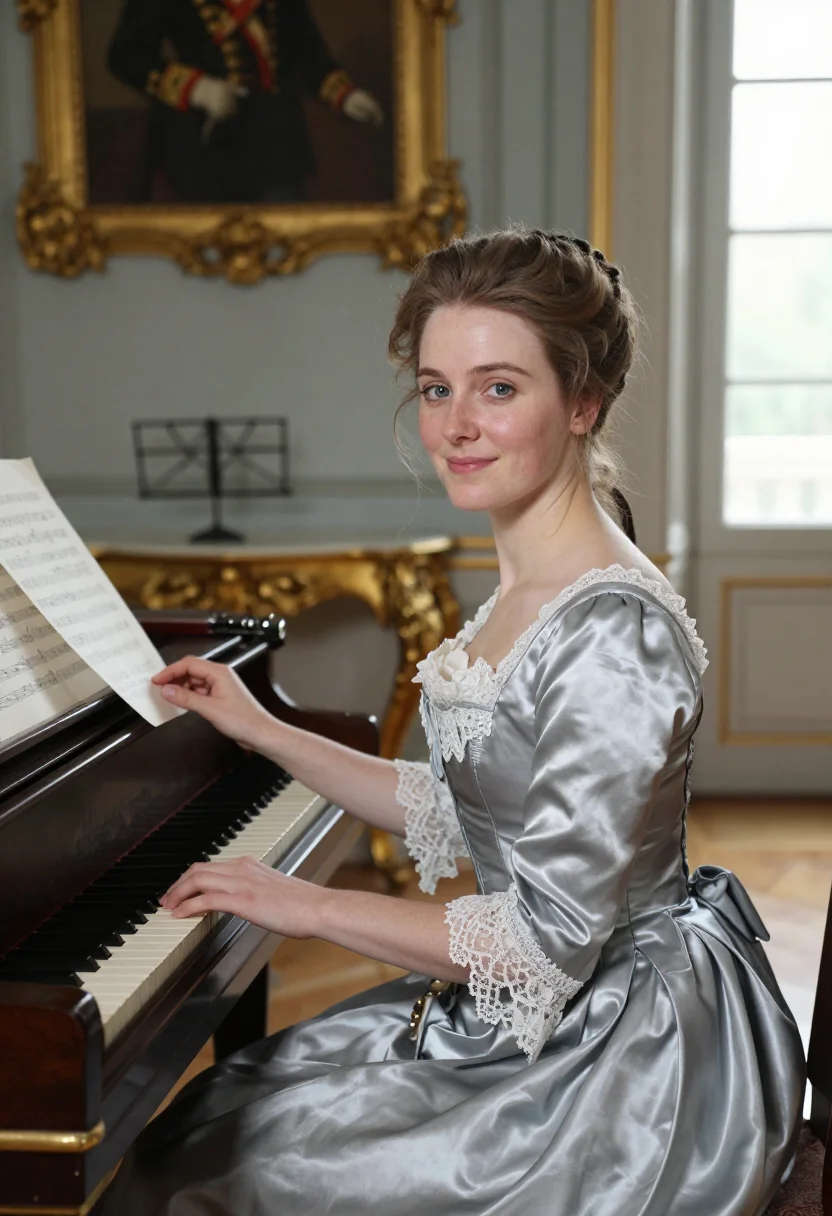 AI wilhelmine of bayreuth sample — portrait of a woman, waist-up seated portrait of a Western-E