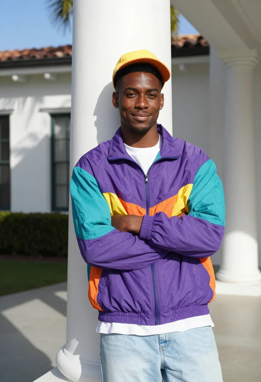 AI will smith fresh prince bel air palette sample — portrait of a man, Black American and in his early twenties,