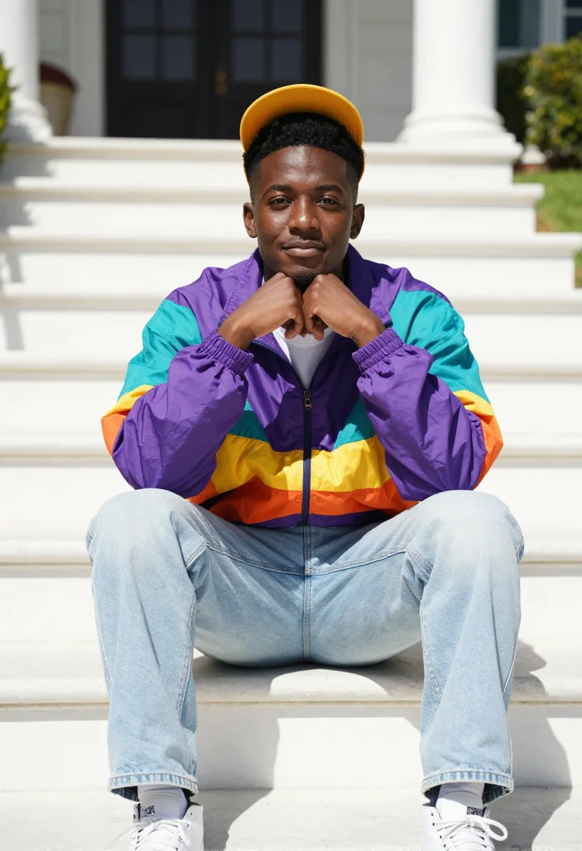 AI will smith fresh prince bel air palette sample — portrait of a man, Black American and in his early twenties,