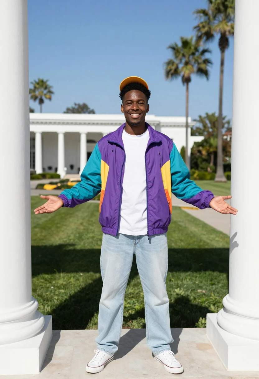 AI will smith fresh prince bel air palette sample — portrait of a man, Black American and in his early twenties,