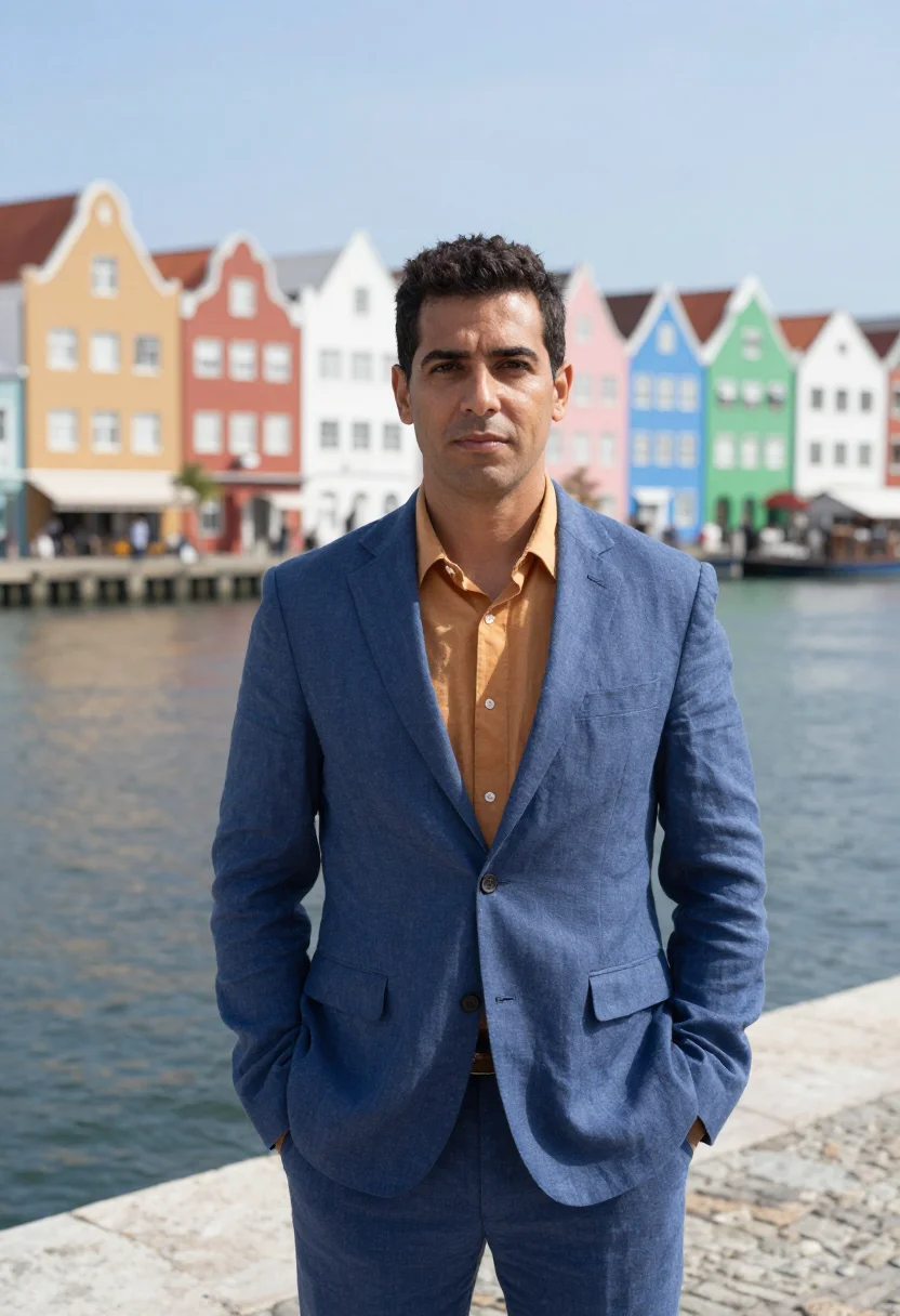 AI willemstad architect dutch caribbean palette sample — portrait of a man, a Colombian architect in his early fortie