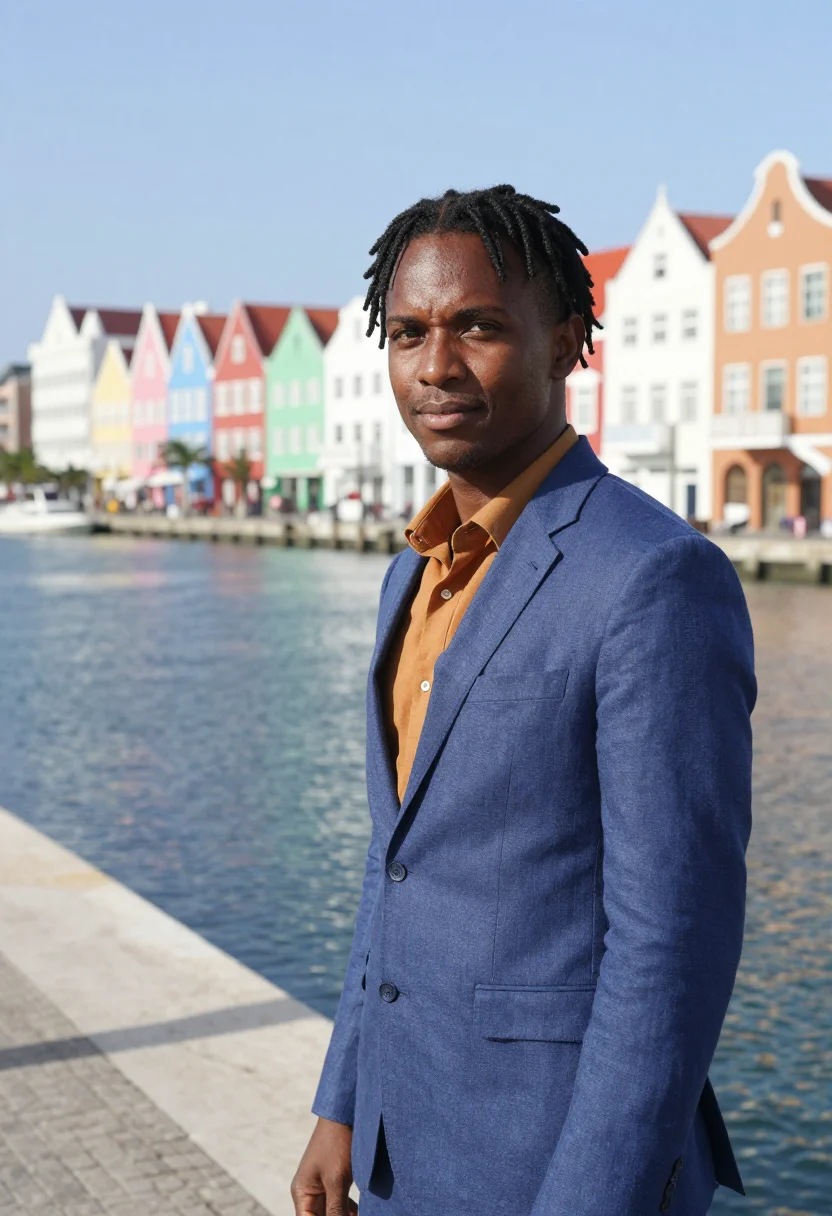 AI willemstad architect dutch caribbean palette sample — portrait of a man, a Curaçaoan architect in his early thirti