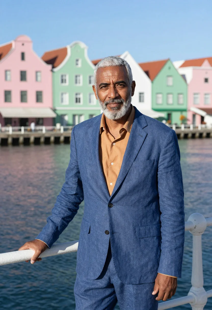 AI willemstad architect dutch caribbean palette sample — portrait of a man, a Sephardic-Curaçaoan architect in his la