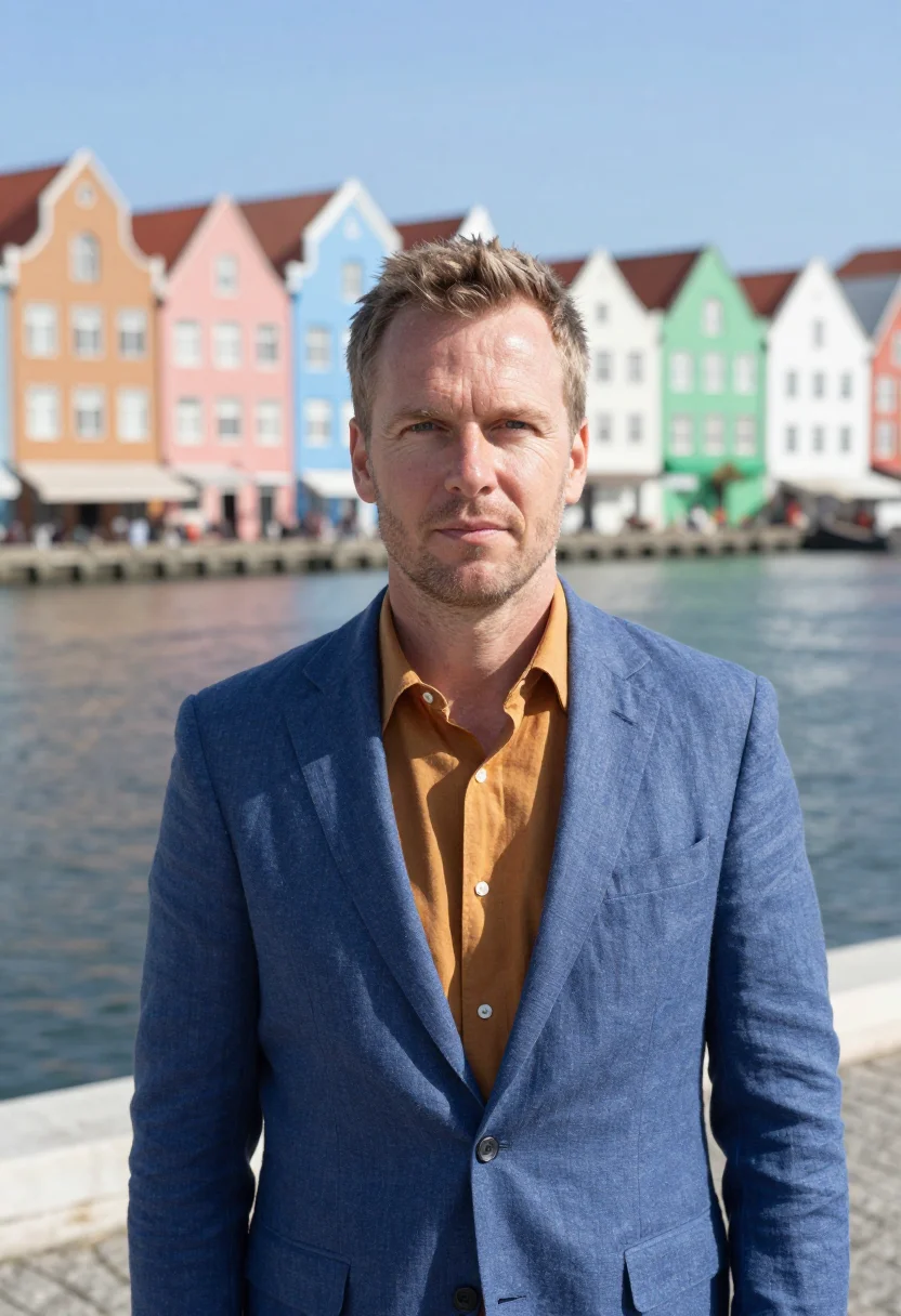 AI willemstad architect dutch caribbean palette sample — portrait of a man, a Dutch architect in his mid-forties with