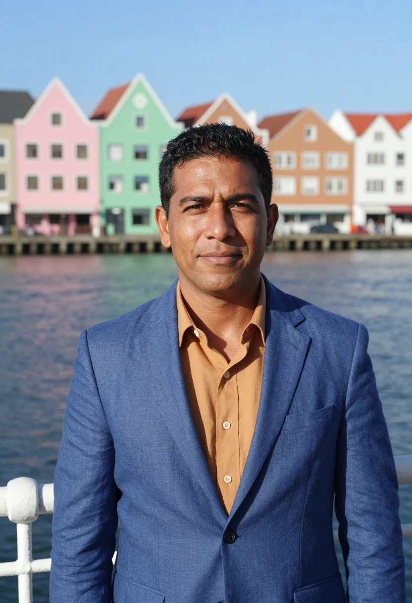 AI willemstad architect dutch caribbean palette sample — portrait of a man, a Venezuelan architect in his mid-thirtie
