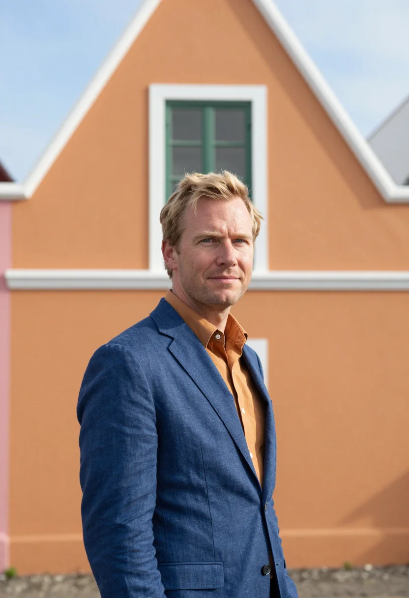 AI willemstad architect dutch caribbean palette sample — portrait of a man, a Dutch architect in his late thirties wi