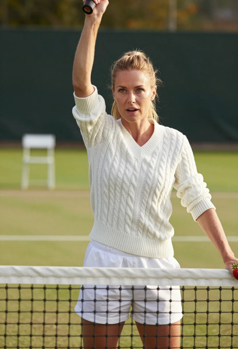 AI wimbledon whites sample — portrait of a woman, half-length portrait at chest height of
