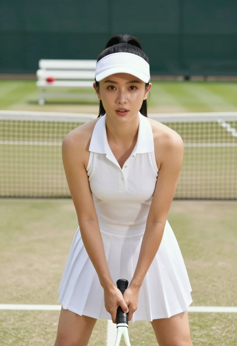 AI wimbledon whites sample — portrait of a woman, close portrait from the chest up at eye
