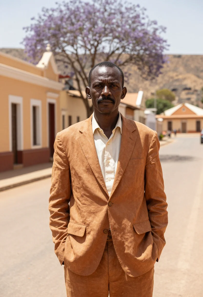 AI windhoek architect german colonial ochre sample — portrait of a man, an Ovambo architect in his late forties w