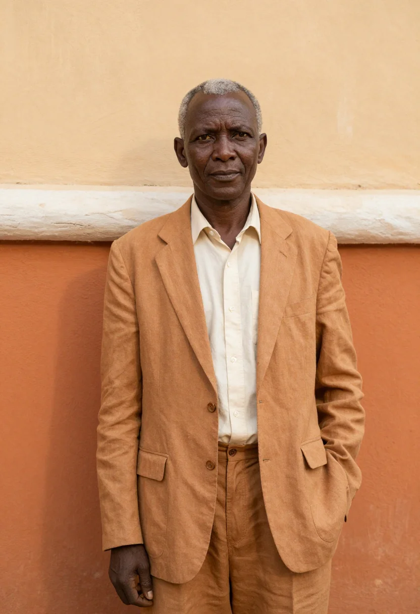 AI windhoek architect german colonial ochre sample — portrait of a man, an Ovambo architect in his mid-fifties wi