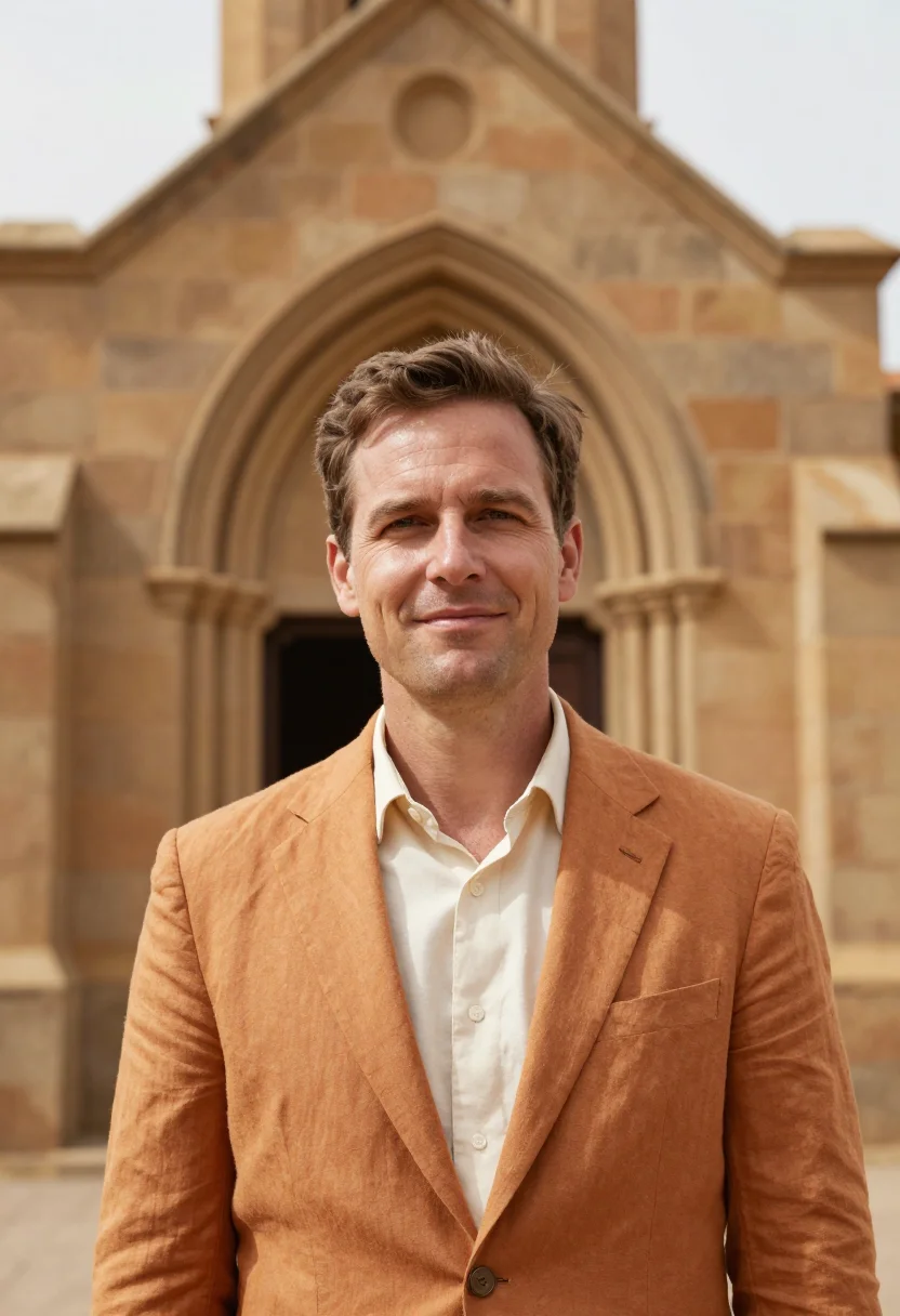 AI windhoek architect german colonial ochre sample — portrait of a man, an Afrikaner architect in his mid-forties