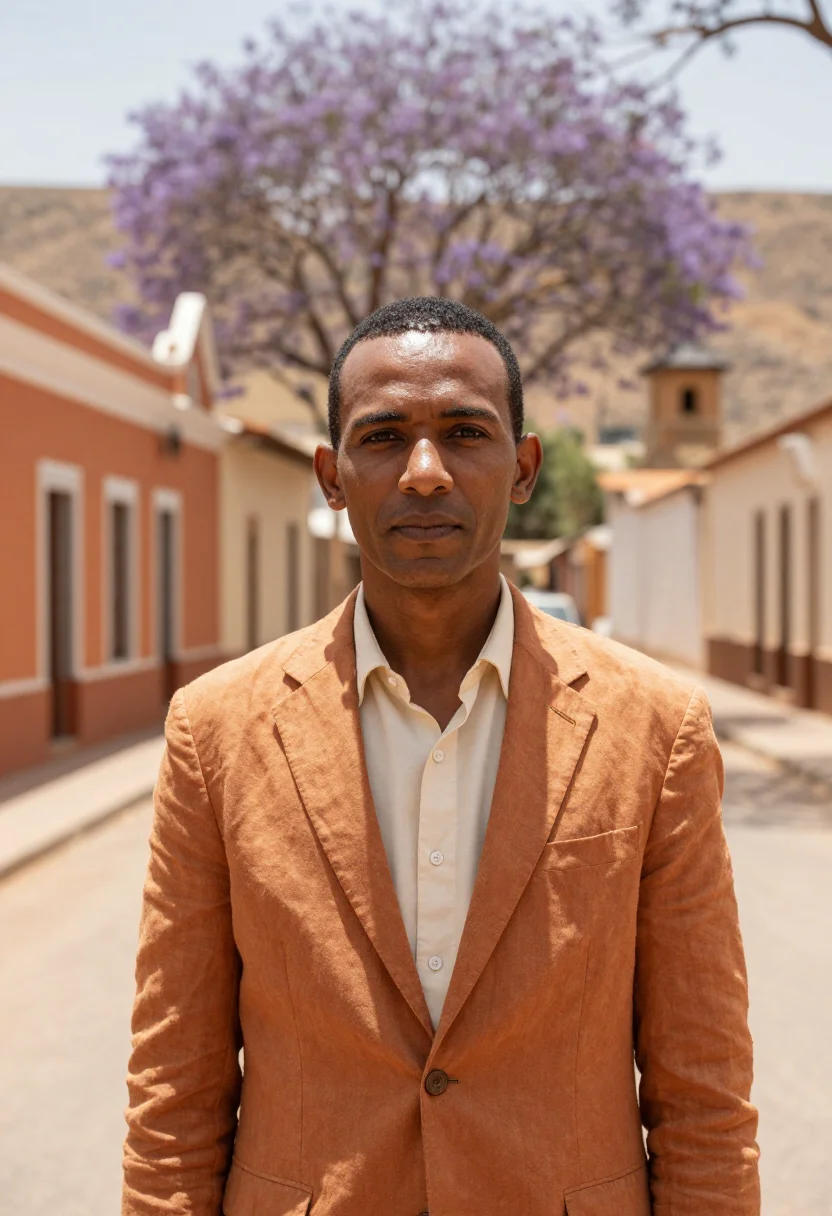 AI windhoek architect german colonial ochre sample — portrait of a man, a Nama architect in his late thirties wit