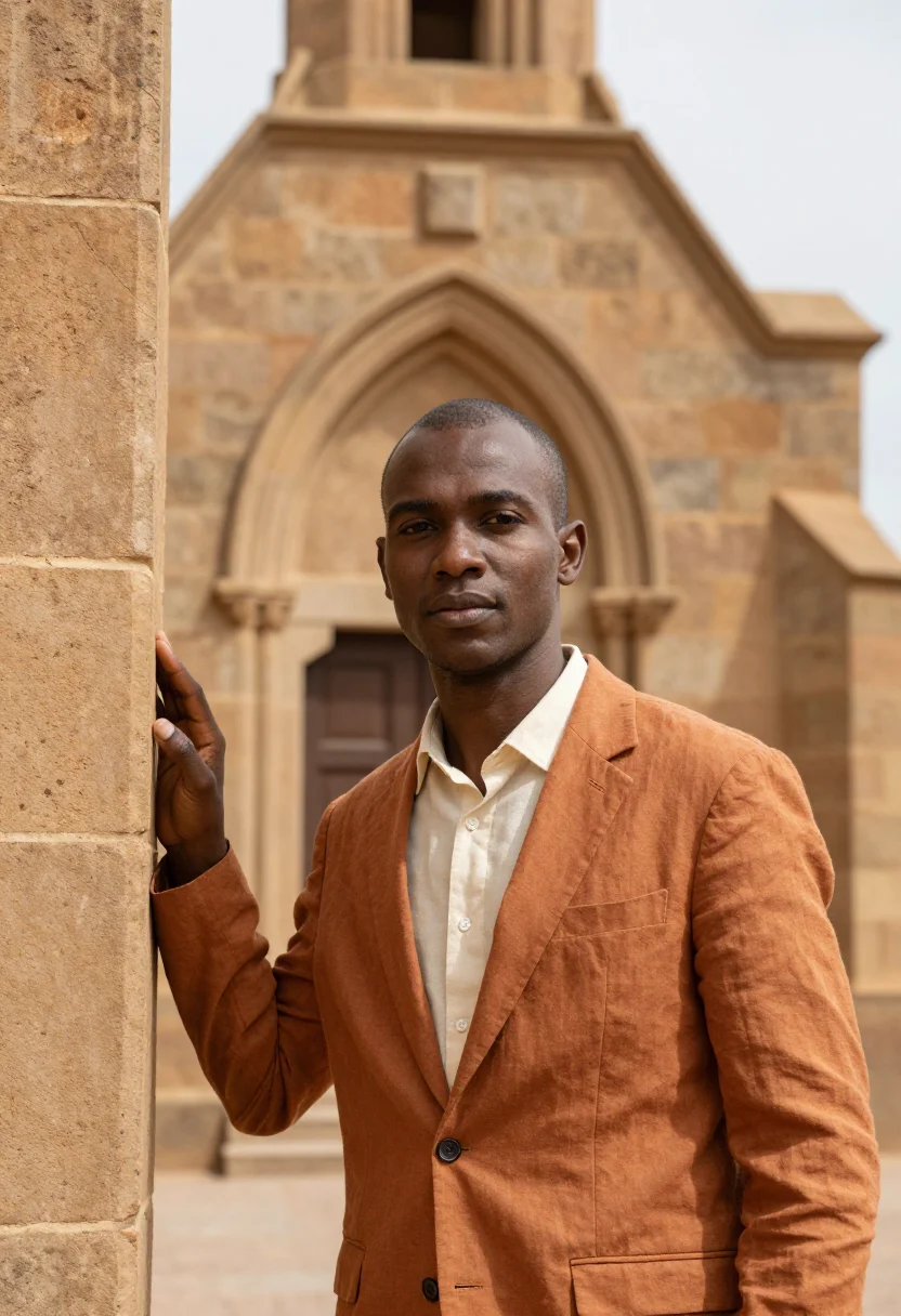 AI windhoek architect german colonial ochre sample — portrait of a man, a Damara architect in his early thirties