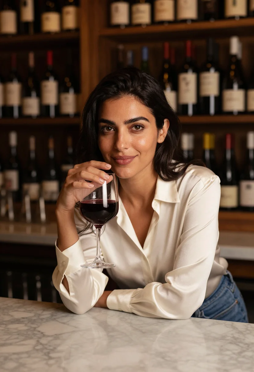 AI wine bar date sample — portrait of a woman, head-and-shoulders portrait of a Medite