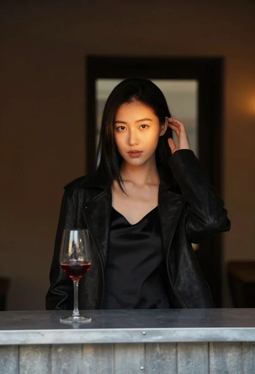 AI wine bar date sample — portrait of a woman, head-and-shoulders portrait of an East-