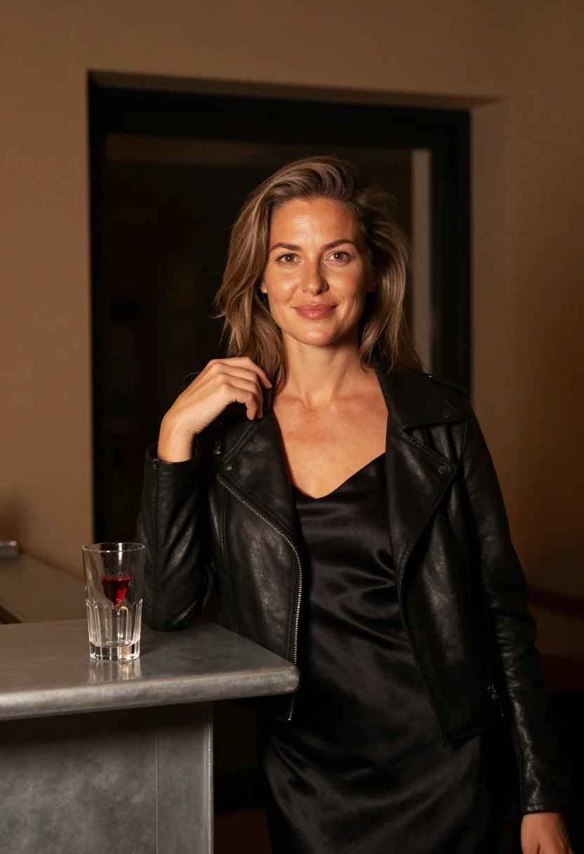 AI wine bar date sample — portrait of a woman, waist-up portrait of a Western-European
