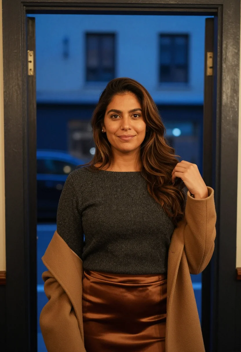 AI wine bar date sample — portrait of a woman, head-and-shoulders portrait of a Latin-