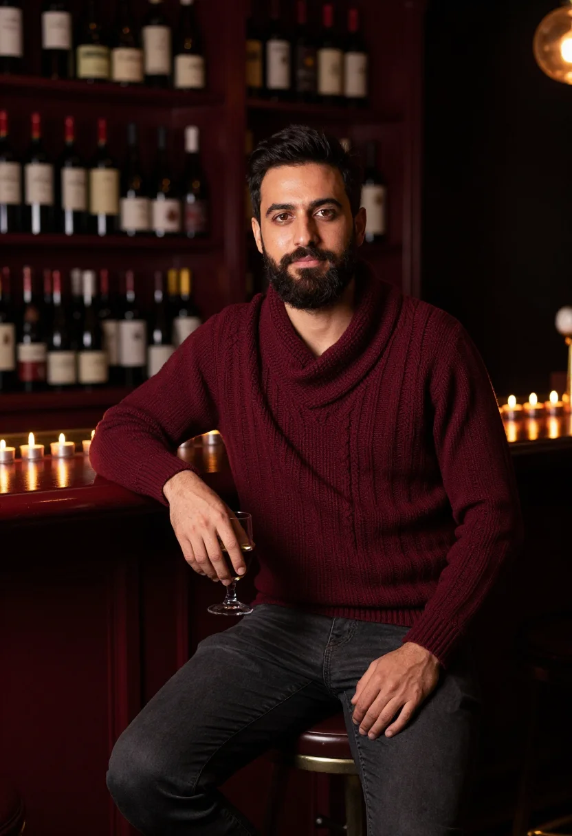 AI wine bar november bordeaux sample — portrait of a man, three-quarter-length portrait of a man in