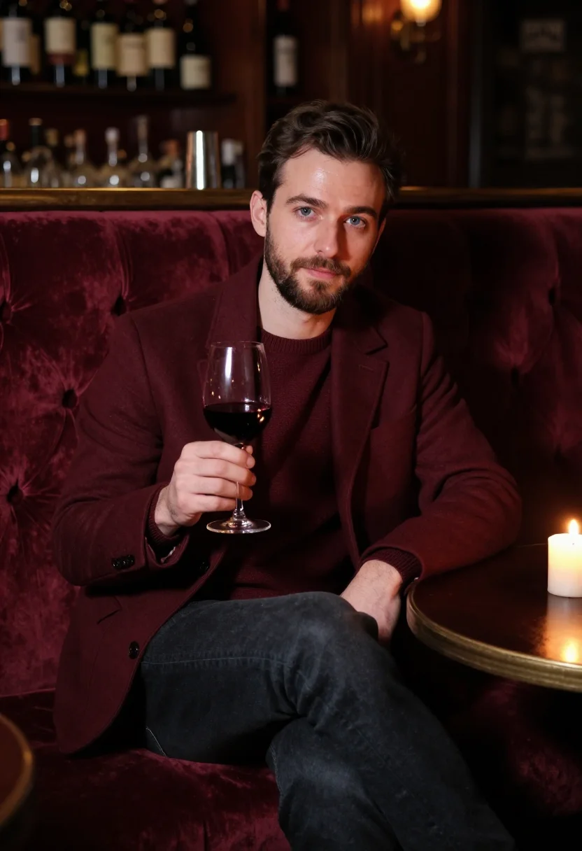 AI wine bar november bordeaux sample — portrait of a man, three-quarter-length portrait of a man in