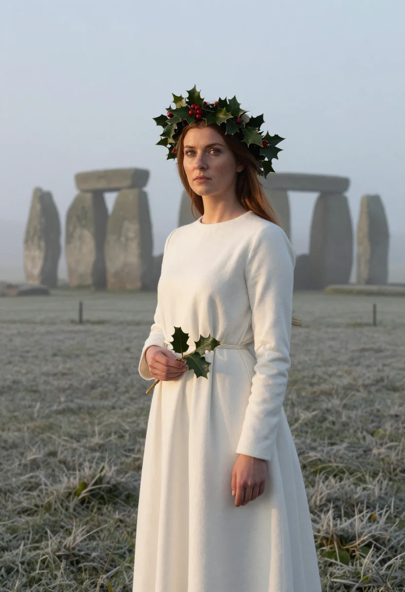 AI winter solstice stonehenge sample — portrait of a woman, three-quarter-length portrait of a Nort