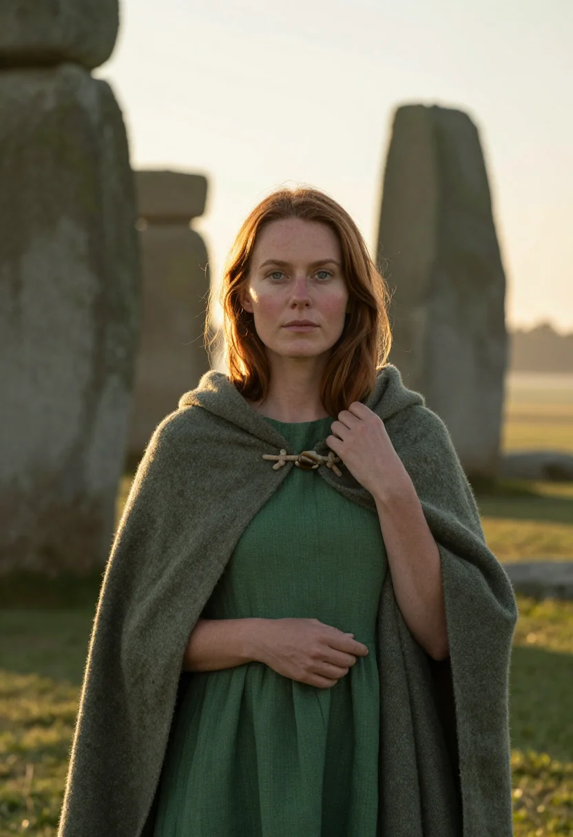 AI winter solstice stonehenge sample — portrait of a woman, chest-up portrait of a Northern-Europea