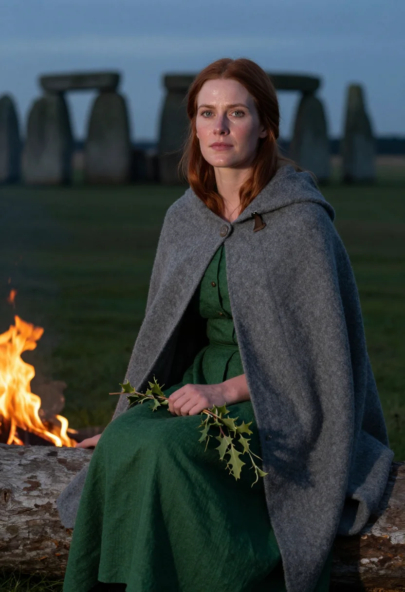 AI winter solstice stonehenge sample — portrait of a woman, three-quarter-length portrait of a Nort