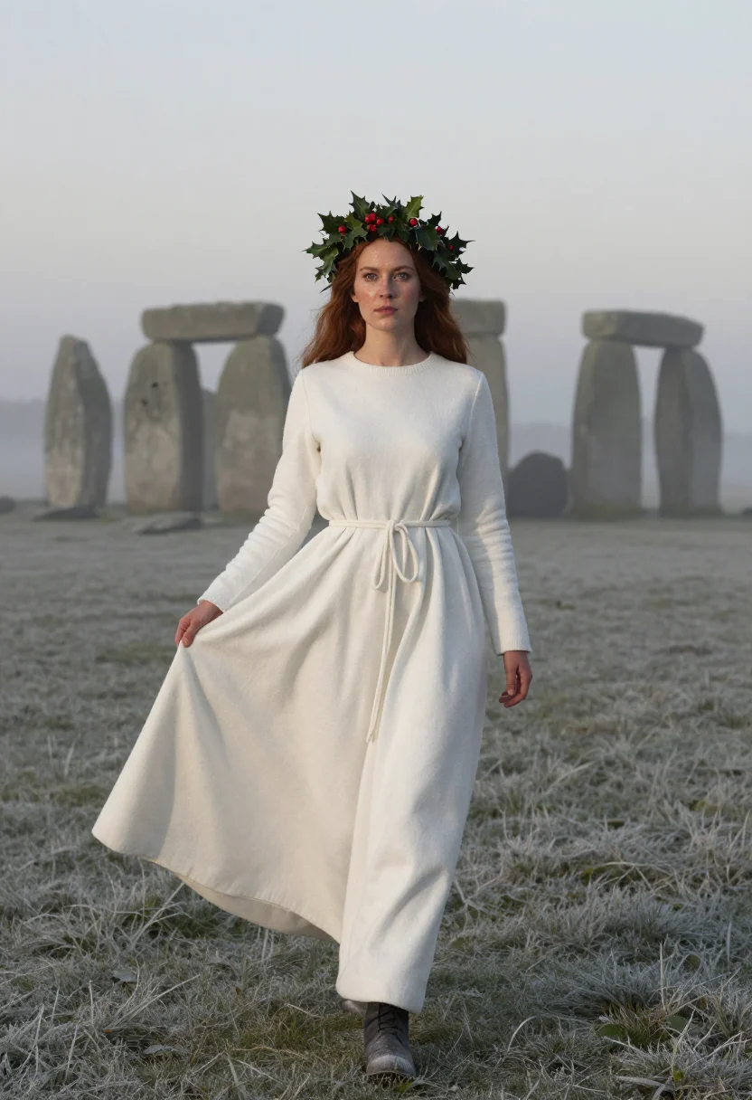 AI winter solstice stonehenge sample — portrait of a woman, full-length portrait of a Northern-Euro